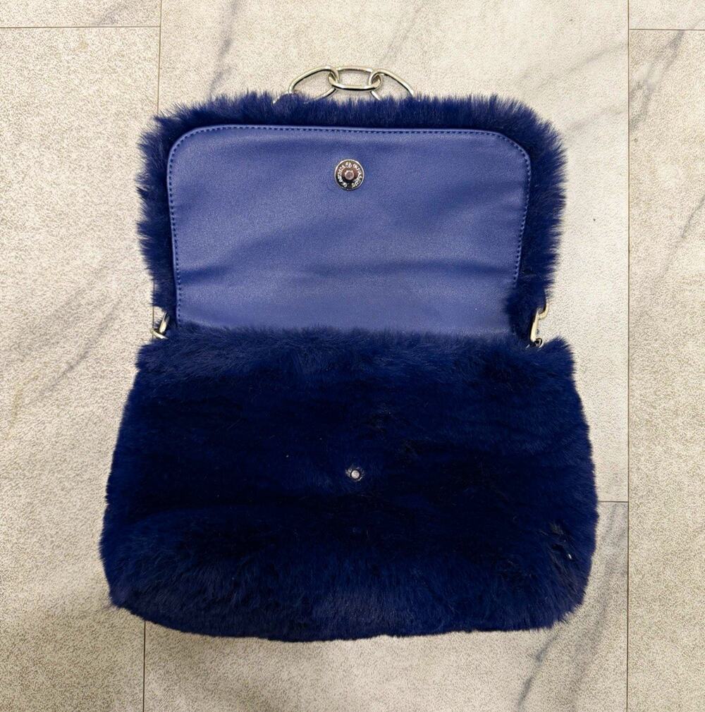 Women’s Blue Solid Shoulder Bag Snap Closure Silver Chain Strap Silver Hardware